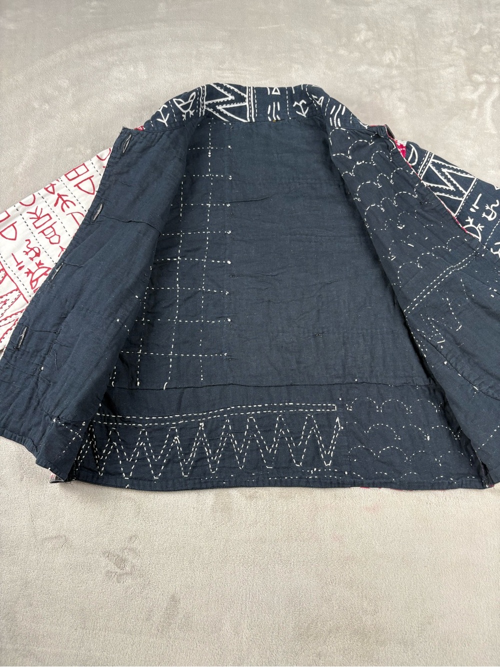Vintage Handmade Patchwork Quilted Jacket Womens Boho Folk Art Button Front Coat - Picture 10 of 12